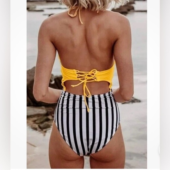 CUPSHE One-piece Yellow Halter Cut-out Front Swimsuit - Picture 2 of 8